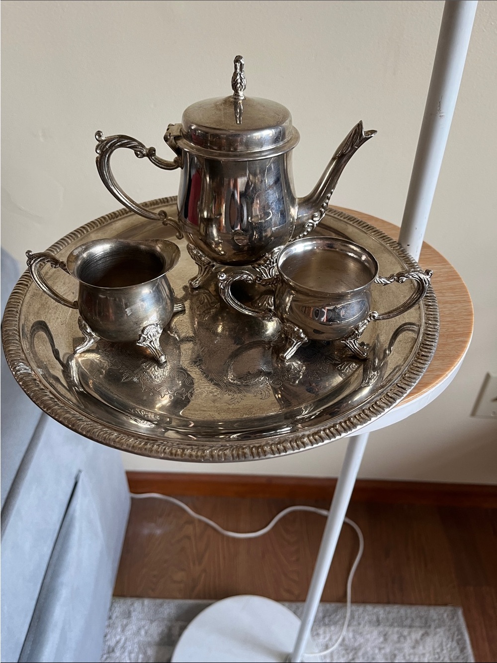 Silver plated Decorative Tea Set with Tray - Classic Serving Set